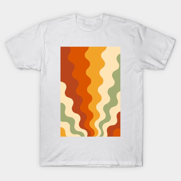 70s Retro Groovy Lines Seamless Pattern Yellow, Orange, Brown and Green T-Shirt by tramasdesign